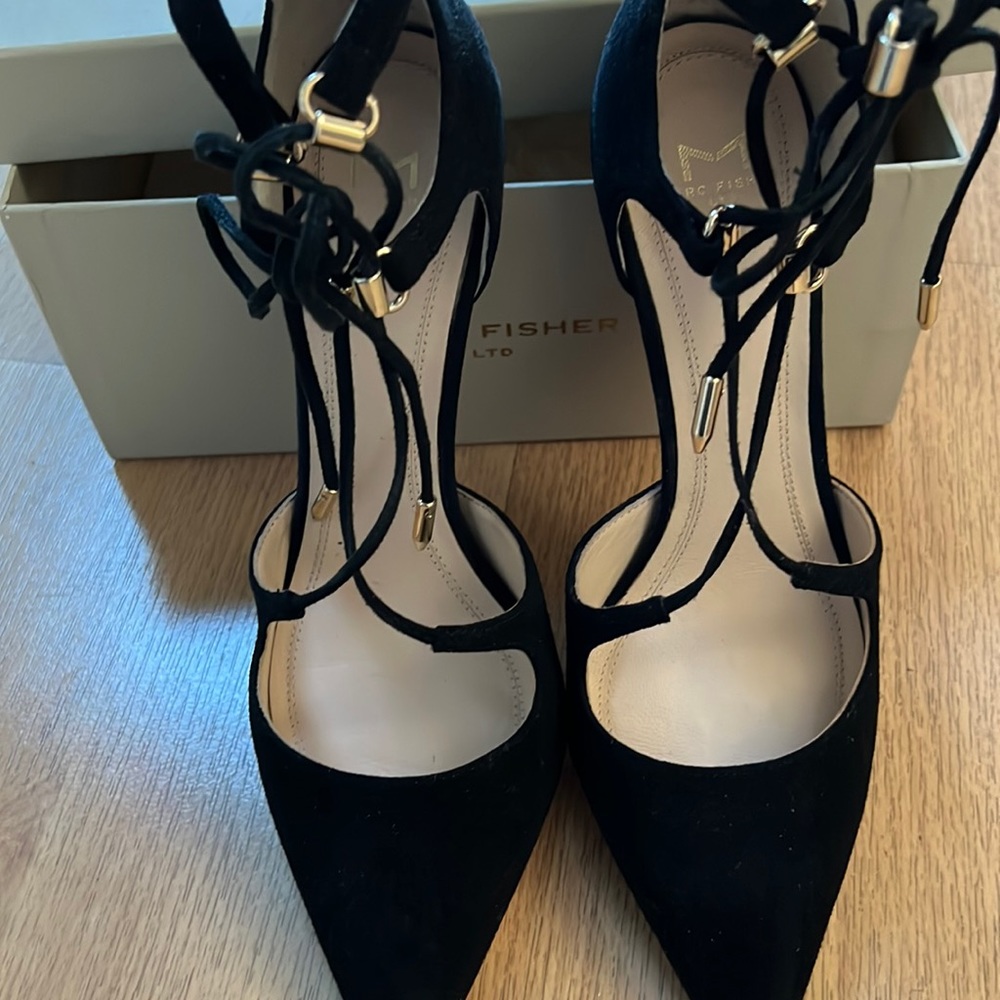 Black suede evening shoes